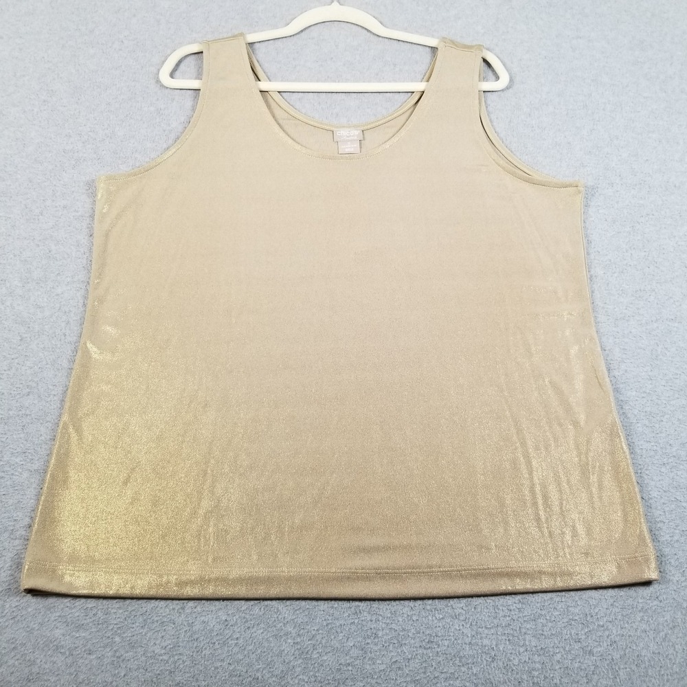 NEW Chico's Travelers Tank Top Women 3 XL Gold Shimmer Metallic Sleeveless Knit